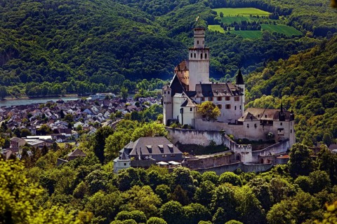 View of the Rhine Valley with Marksburg Castle