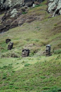 Moais on the flanks of the Rano Raraku volcano