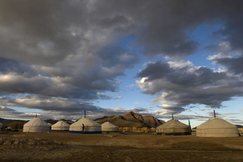 Kazakh nomad camp in the steppe