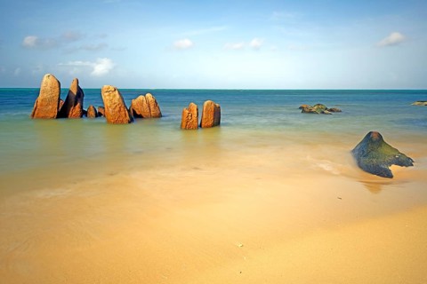 Granite rocks in the sea in the early morning