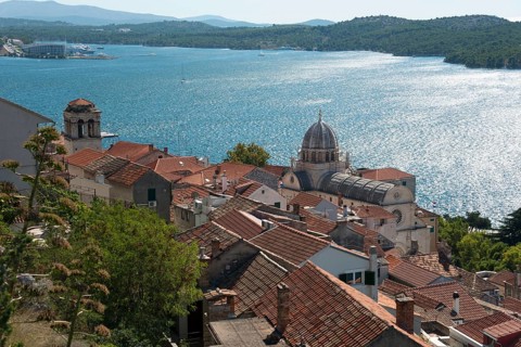 View of town with Cathedral of St. Jacob