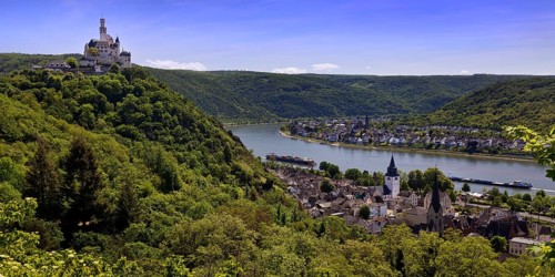 View of the Rhine Valley with Marksburg Castle