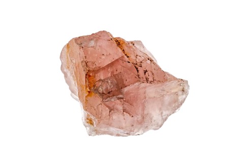 Rose quartz sample on white background
