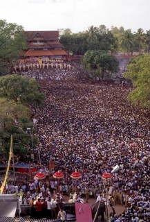 The eagerly awaited Changing of Umbrellas event or Kutamattam in Pooram festival