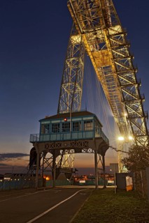 Transporter Bridge over the river at dusk