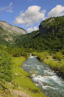 View of mountain valley river habitat