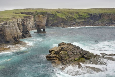 View of sea cliffs and offshore stack