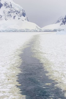 Track of an icebreaker breaking through the pack ice