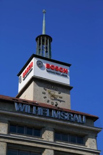 Wilhelmsbau bell tower with Bosch advertising