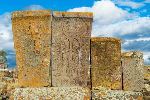 Medieval Khachkars carved memorial stele