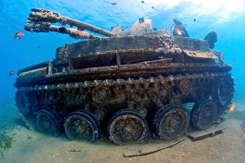 Sunken tank next to Seven Sisters dive site