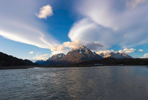 Cuernos del Paine and Lago Grey at sunset