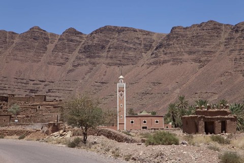 View of the minaret of the mosque in the Berber village