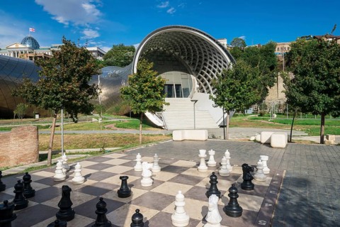 Giant chess game in front of the concert hall and exhibition centre