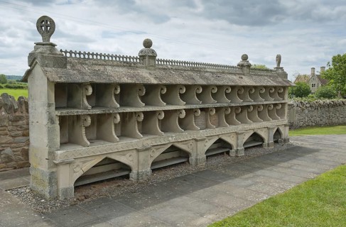 Mid-19th century stone bee house with 33 galleries to house straw bee skeps