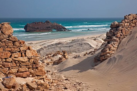 Wreck of the ship M/S Cabo Santa Maria on the beach in Praia de Atalanta on the island of Boa Vista