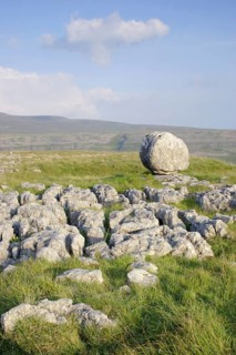 View of limestone pavement and erratic rock
