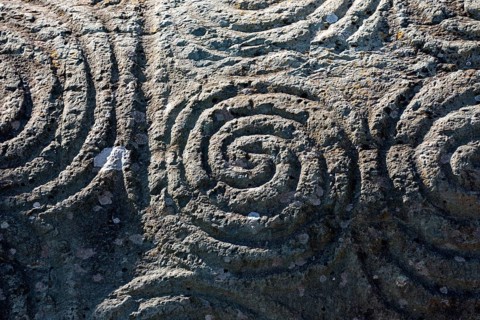 Decorated stone block at the entrance to the burial chamber