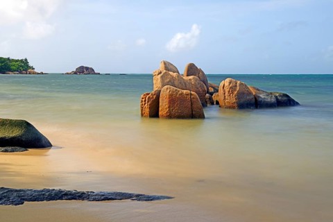 Granite rocks in the sea in the early morning