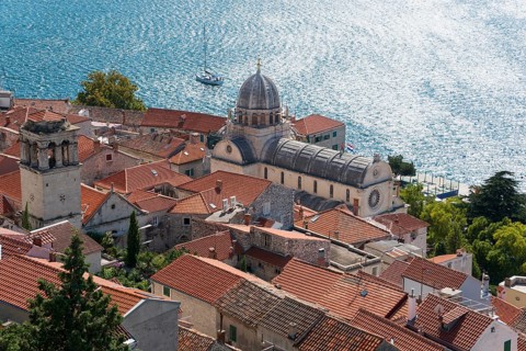 View of town with Cathedral of St. Jacob