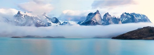 Sunrise over the Cuernos del Paine and Lago Pehoe