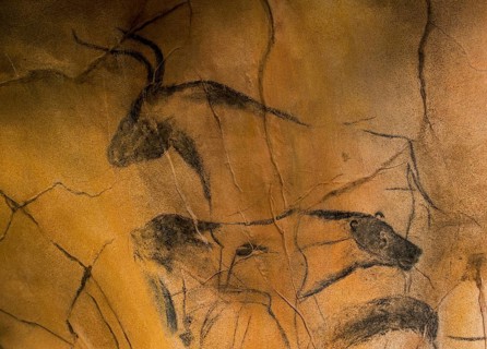 Replica of prehistoric rock paintings of the Chauvet Cave