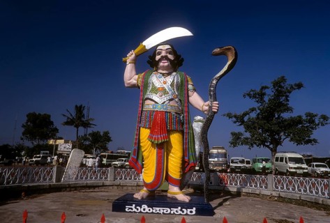 The statue of Mahishasura in Chamundi hill in Mysuru or Mysore