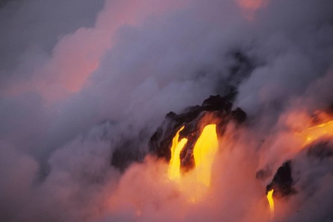 Lava flowing into ocean