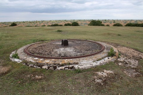 Victorian practise gun plinths on coastal lichen heath habitat