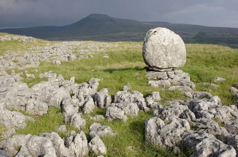 View of limestone pavement and erratic rock
