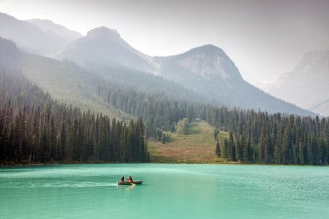 Tourists in a rowing boat on Emerald Lake