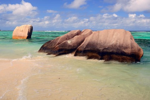 Beach and granite rocks at the dream beach Source d'Argent