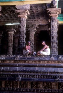 The Nritta Sabha or the hall of dance with some fine pillars is in the form of a chariot drawn by horses in Chidambaram