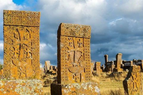 Medieval Khachkars carved memorial stele