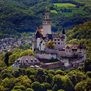 View of the Rhine Valley with Marksburg Castle