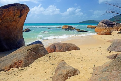 Beach and granite rocks of Anse Boudin