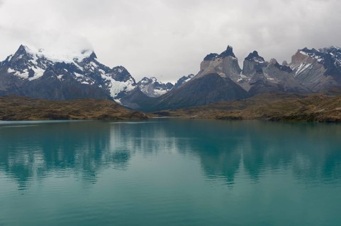 Reflection of the Cuernos del Paine in Lago Pehoe