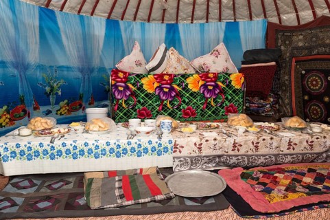 Table set for guests in a yurt