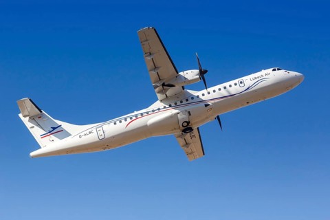 An ATR 72-500 aircraft of Luebeck Air with the registration D-ALBC at Stuttgart Airport