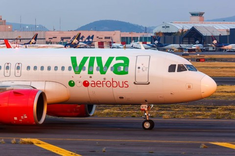 An Airbus A320neo aircraft of Viva Aerobus with registration number XA-VIV at Mexico City Airport