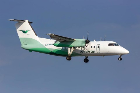 A De Havilland Canada Dash 8-100 aircraft of Wideroe with registration LN-WIX at Oslo Gardermoen Airport
