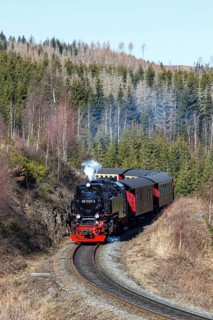 Steam train of the Brockenbahn railway steam railway near Drei Annen Hohne