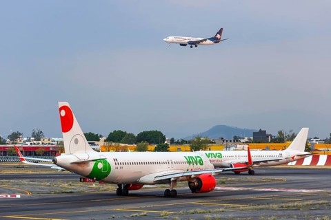 Airbus A320 aircraft of Viva Aerobus with registration number XA-VIV at Mexico City Airport