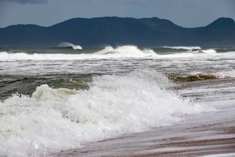 Waves crash in Florianopolis Brazil