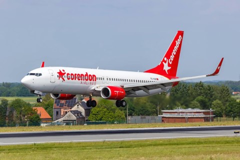 A Corendon Airlines Boeing 737-800 aircraft with registration TC-COE at Brussels Airport