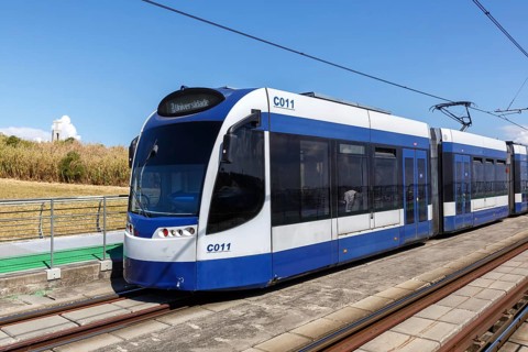 Modern Siemens Combino light rail system Metro Sul do Tejo tramway public transport transport transport in Lisbon