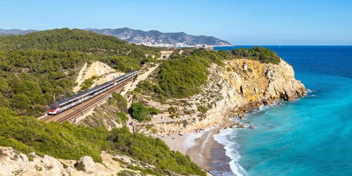 Civia local train of the RENFE Rodalies de Catalunya near Sitges