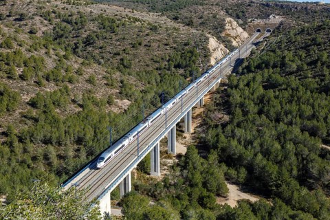 AVE Siemens Velaro high-speed train of RENFE on the line Madrid