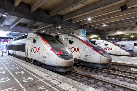 TGV Duplex trains SNCF high speed train at Gare Montparnasse station in Paris