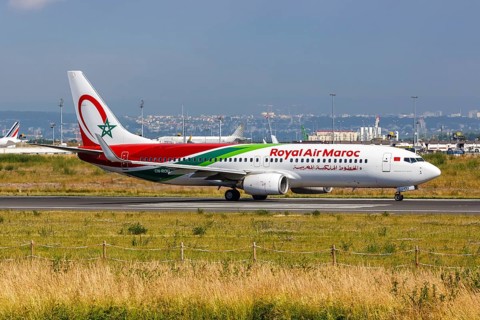 A Royal Air Maroc Boeing 737-800 aircraft with registration CN-ROU at Paris Orly Airport